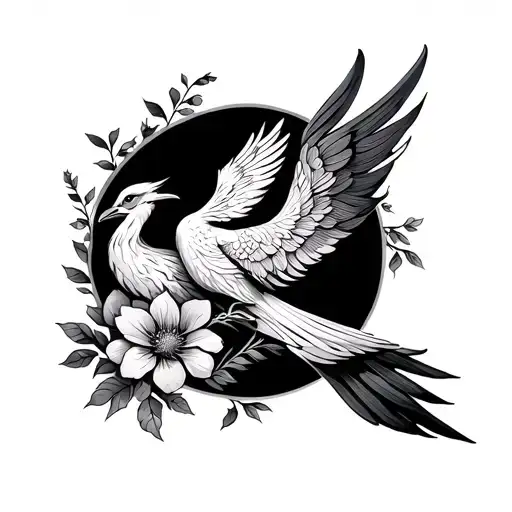 Phoenix Bird With Flowers On Rib Fine Line