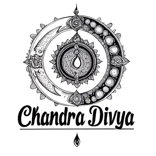Chandra Divya Name Tattoo With Moon And Diya
