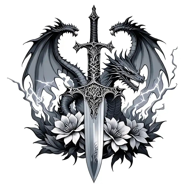 Gothic Sword Dragon Slayer With Lightning And Fire Flowers