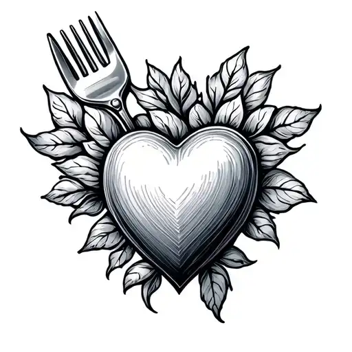 Little Fork With Heart Engraved Style