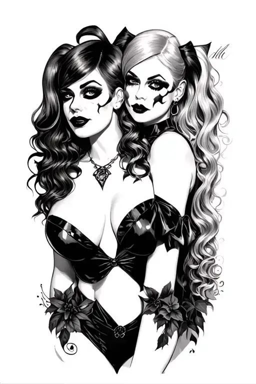 Harley Quinn And Poison Ivy Topless Pinup Woman