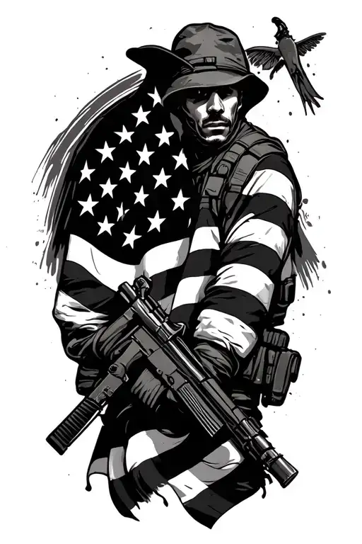 Soilder With American Flag Wrapped