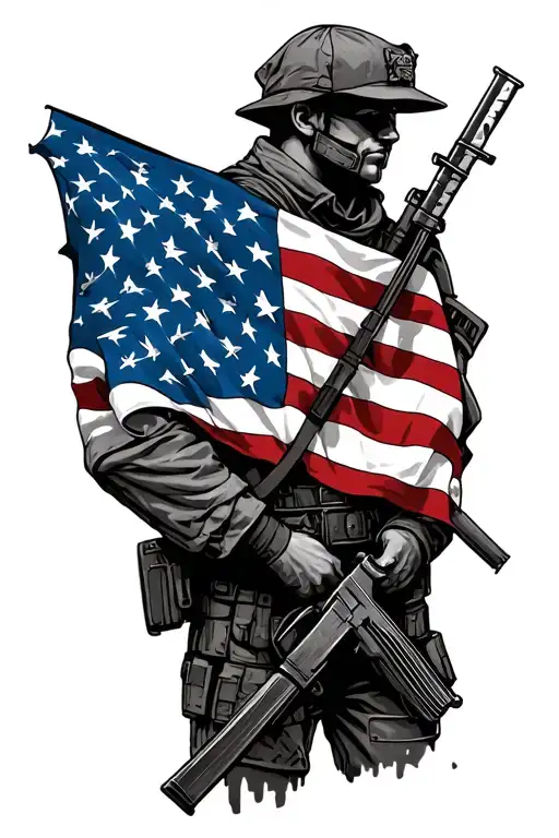 Soilder With American Flag Wrapped