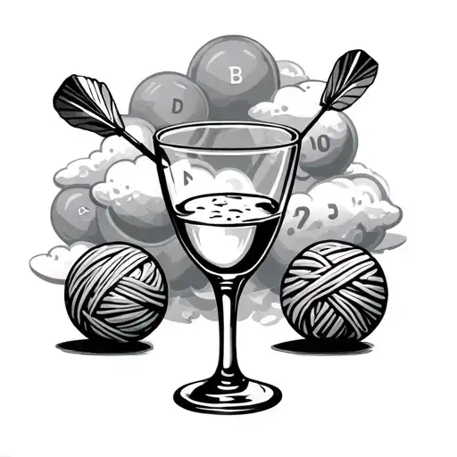 In Memory Of Mum With Clouds Bingo Balls Music Balls Of Wool And Darts With Glass Of Alcohol