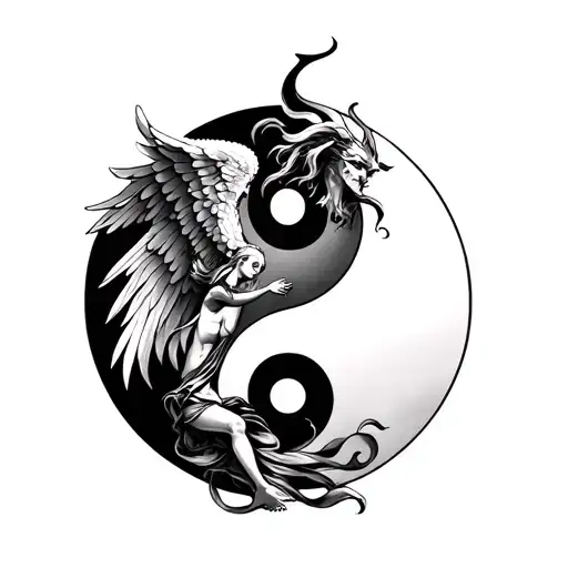 Yin Yang Symbol With Angel And Demon