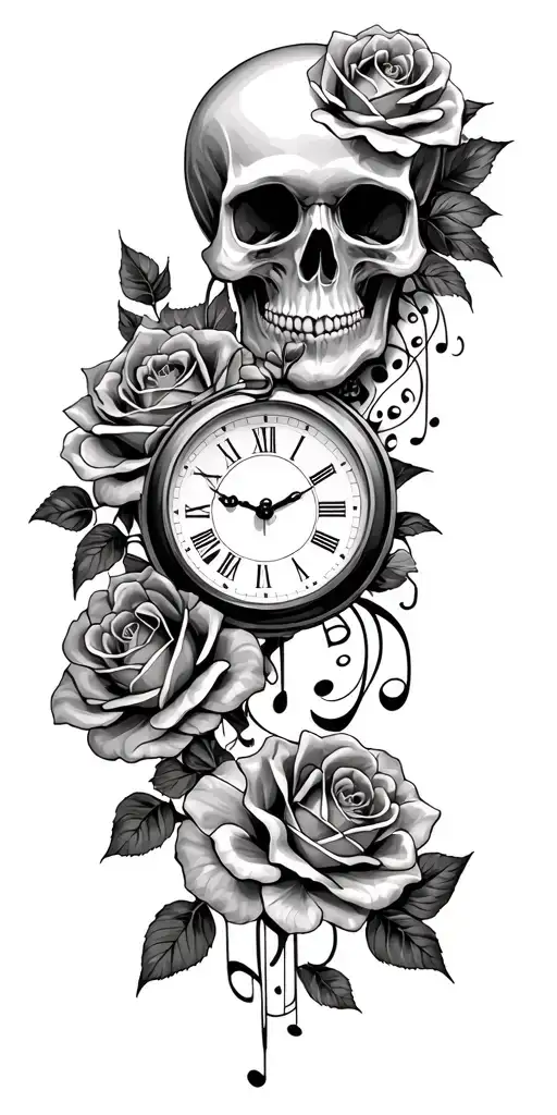 Music Skull Roses Clock Adhd