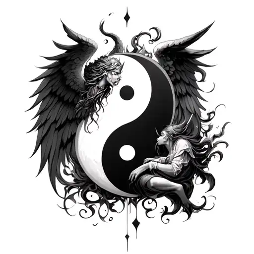 Yin Yang Symbol With Angel And Demon