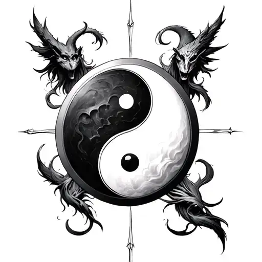 Yin Yang Symbol With God And Devil