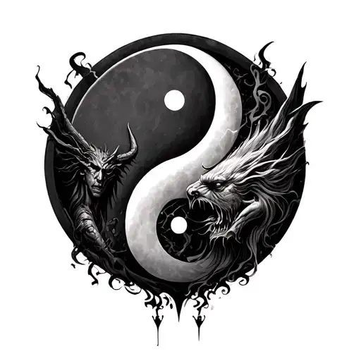 Yin Yang Symbol With God And Devil