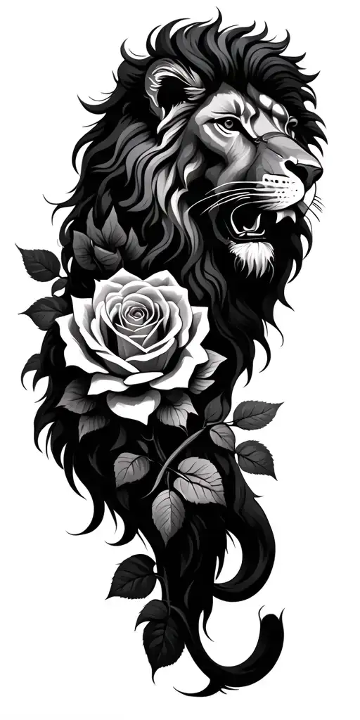 Lion And Roses Intertwined