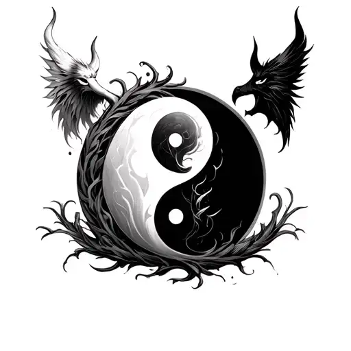 Yin Yang Symbol With God And Devil