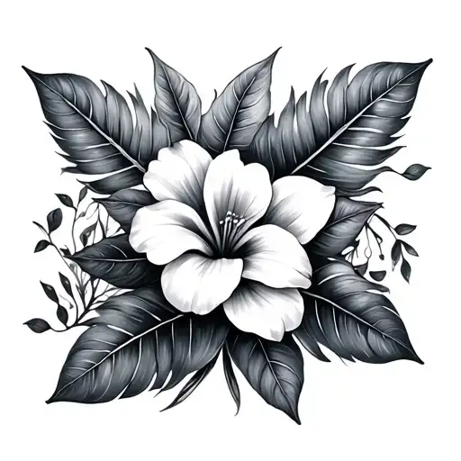 Tropical Flowers And Leafs