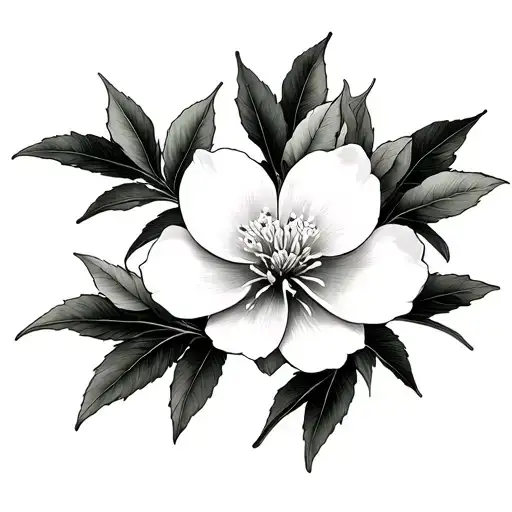 Cherry Blossom With Olive Branch Extending From The Flower