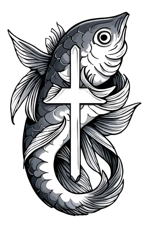 Cross With Christian Fish Symbol Intertwined