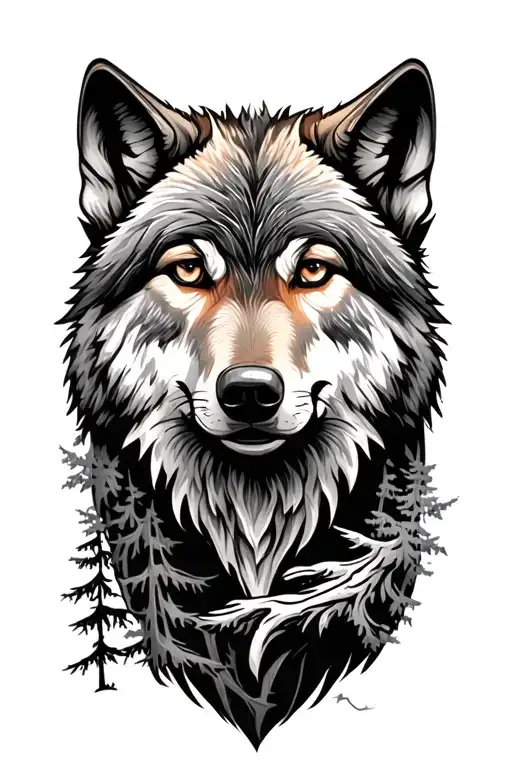 Wolf With Trees