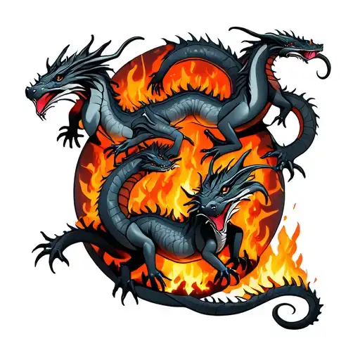 Three Dragons Laying On Smoldering Embers
