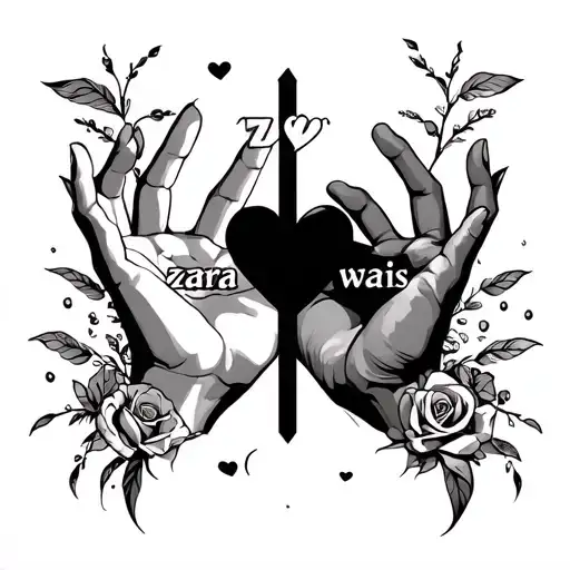Tatoo Make On Two Hands One Name Zara And One Name Waris With Hearts