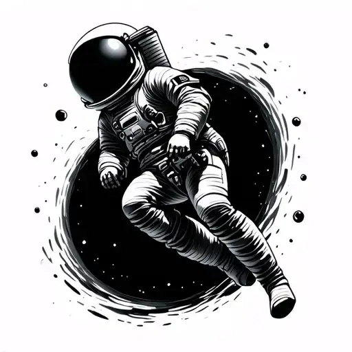 Astronaut Floating In Space Looking In Black Hole