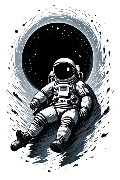Astronaut Floating In Space Looking In Black Hole