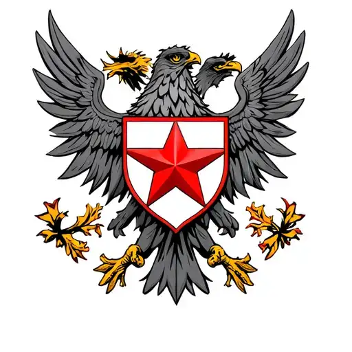 Serbian Double-headed Eagle With A Coat Of Arms Of A Red Star In The Middle