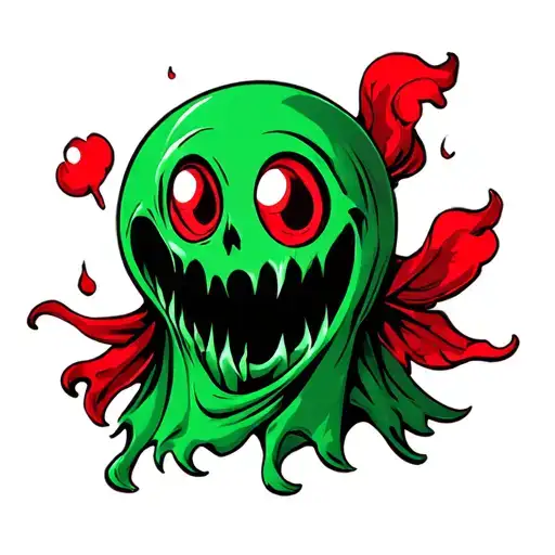 Traditional Styled Cartoon Ghost And Incorporate The Green And Red In Usual Traditional Pieces