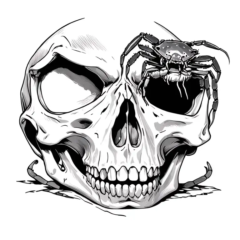 Forward Facing Skull With Crab Crawling Out Of Eye Socket