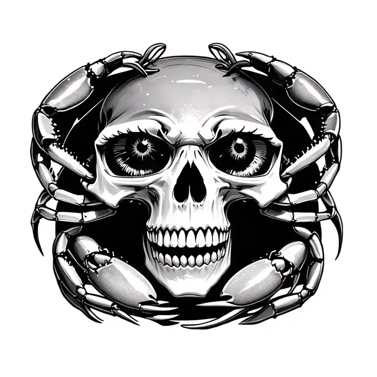 Forward Facing Skull With Crab Crawling Out Of Eye Socket