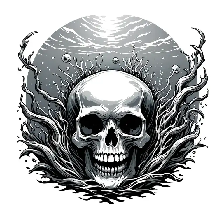 Skull Underwater Seascape Scene