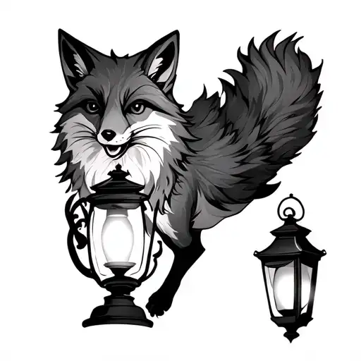 Fox Leaping From The Light Of A Lantern