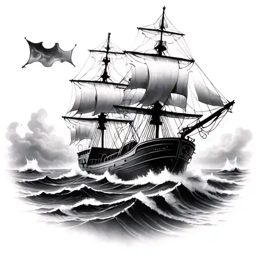 Battered Ship Sailing Through Stormy Seas