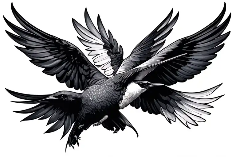 Humming Bird Chasing A Raven Flying