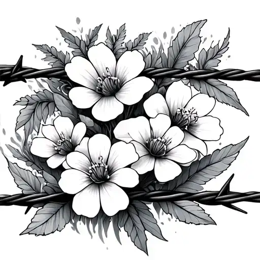 Barbed Wire With Wildflowers Intertwined