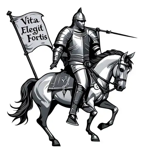 Knight With A Fresian Horse With A Banner Saying Vita Elegit Fortis