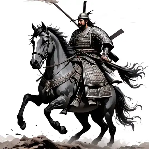 Samurai Warrior On Horseback Leading