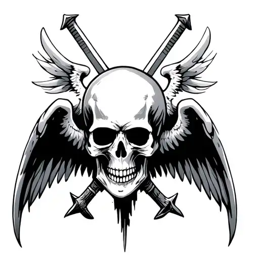 Skull With Wings And Swords Going Through It