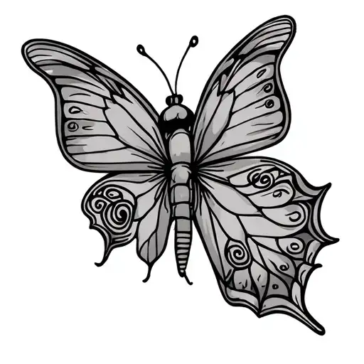 Tattoo Of A Caaverica Butterfly With An Outlet In Pointed And Chicano -Style Lines On The Outside