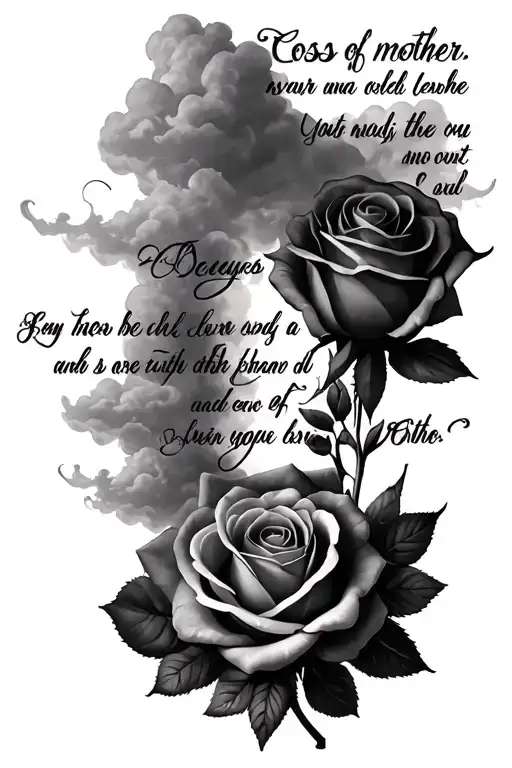 Quote About Loss Of Mother With Clouds Surrounding And A Rose And Her Signature