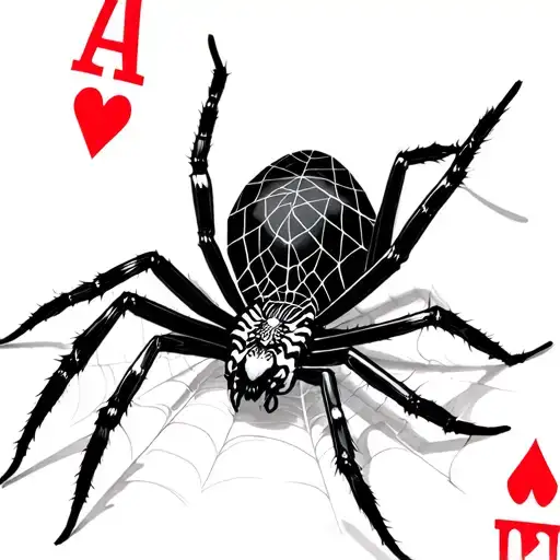 Spider In His Spider Web With A Poker Card