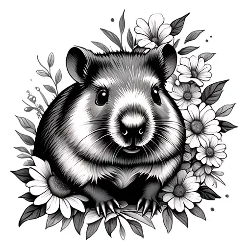 Wombat With Flowers Surrounding