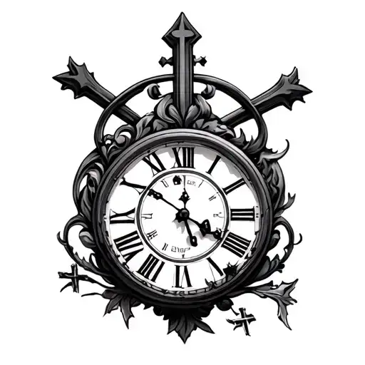 Clocks With Crosses Mixed Behind Forearm