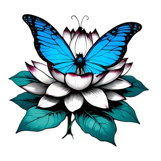 Blue Morpho Rising From A Lotus Flower