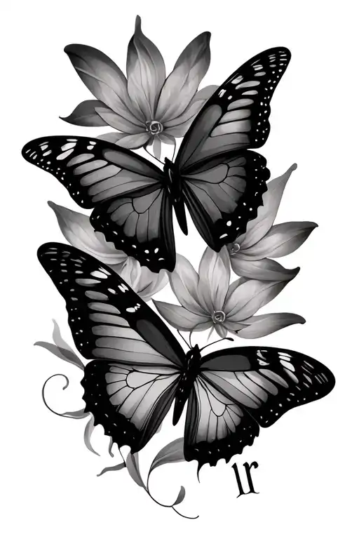 3 Butterfly Tatto Design With The Initials V And R Hidden In It