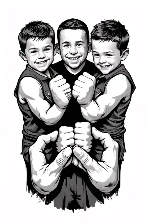 Father And 3 Boys Fist Bumping