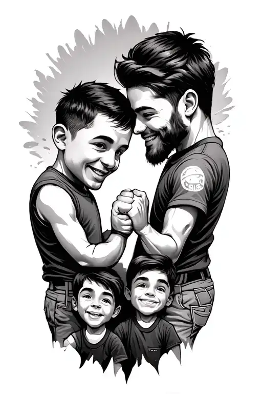 Father And 3 Boys Fist Bumping