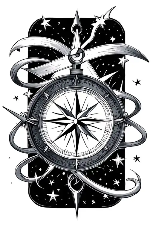 Compass Surrounded Nautical Star Constellation
