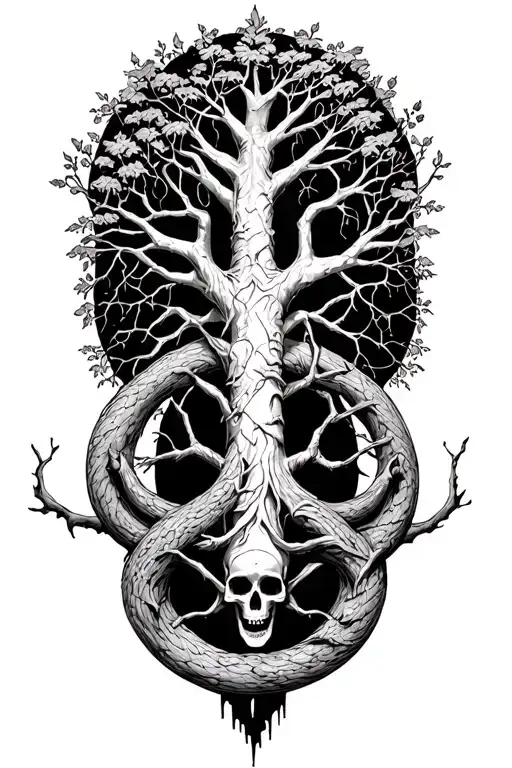 Ouroboros With The Tree Of Life And Death In The Center