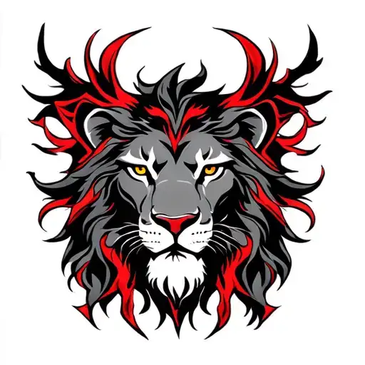 Red And Black Lion Tatoo Design