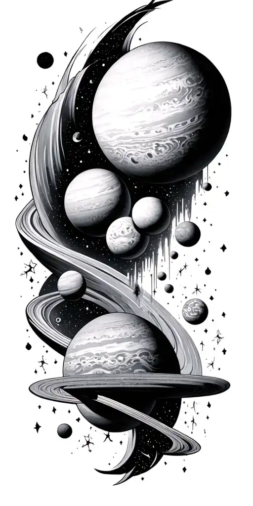 Gothic Celestial Scene With Planets