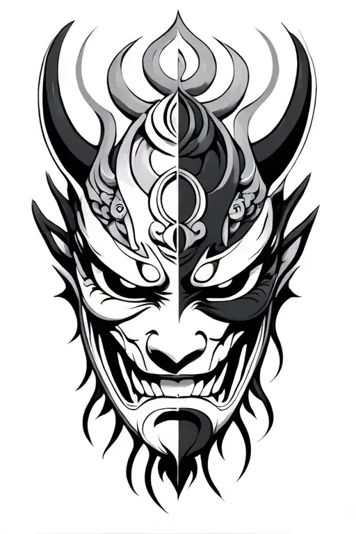 Japanese Mask Of Duality Oni With 2 Sides