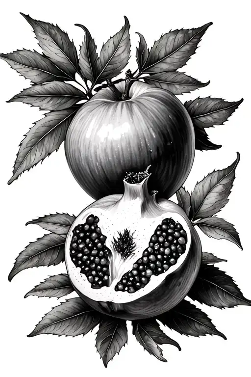 Pomegranate Fruit With Leaves